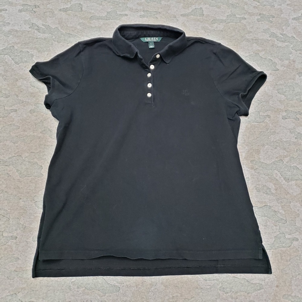 Lauren Ralph Lauren Polo Shirt Womens Large Black Short Sleeve